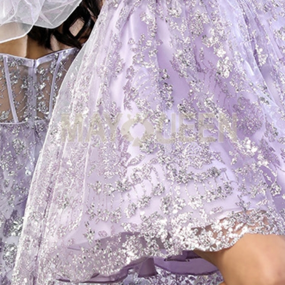 Lilac, sage green,  pink strapless with additional sleeve corset style dress - Picture 4 of 9